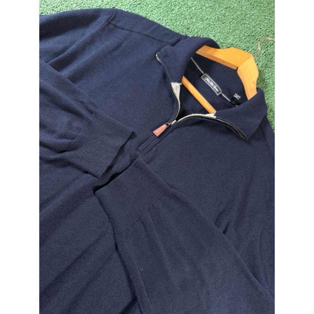 Saks Fifth Avenue Quarter Zip Sweater Mens XXL Navy Blue Good Silk Cashmere Knit